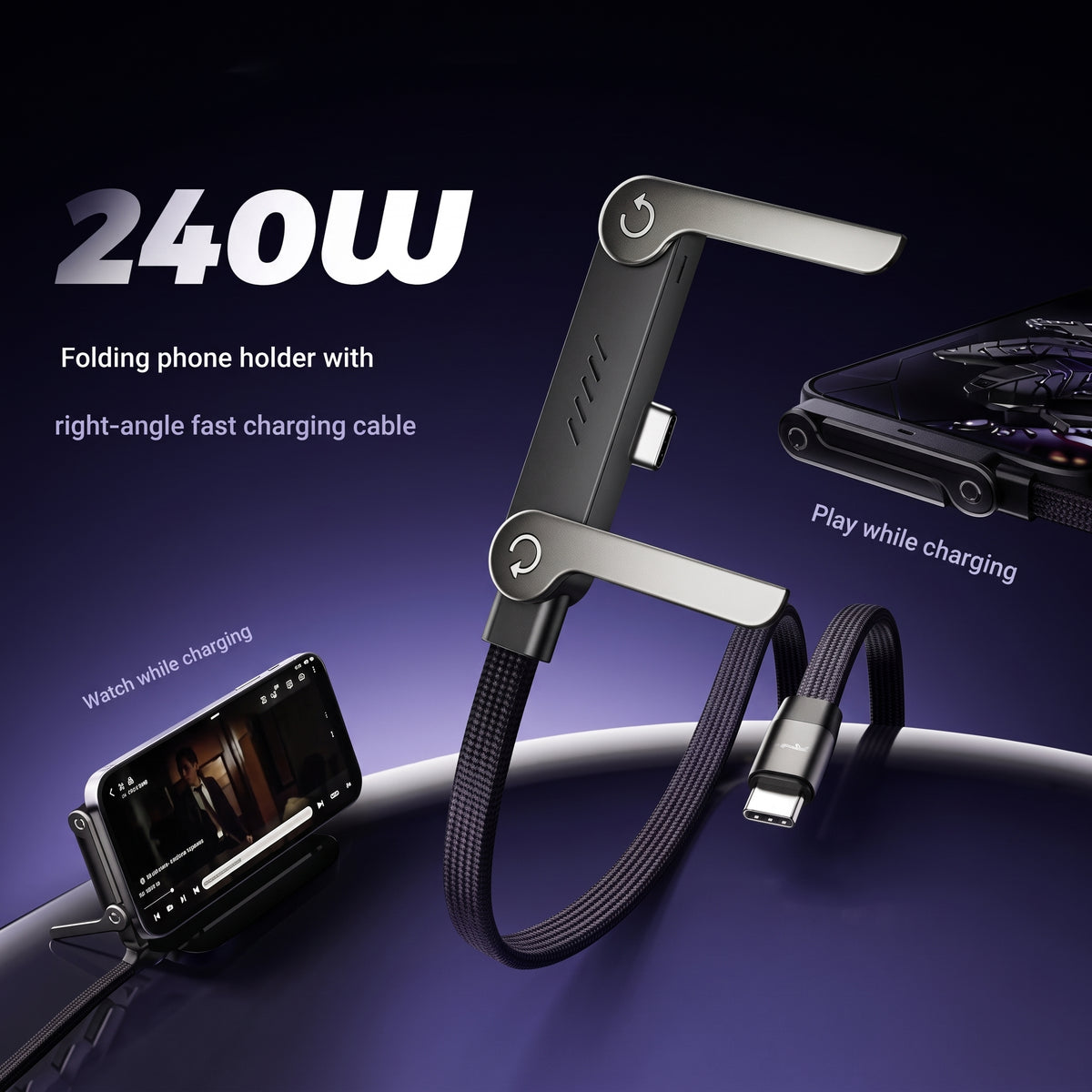 240W C-to-C Charging Cable with Built-In Stand