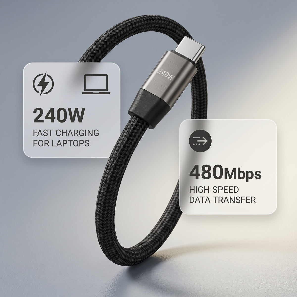 240W C-to-C Charging Cable with Built-In Stand